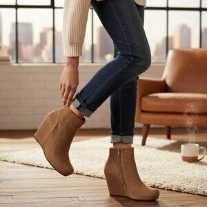 Rick Owens Iconic Toast Brown Suede Sculpted Platform Wedge Ankle Boot, Size 37